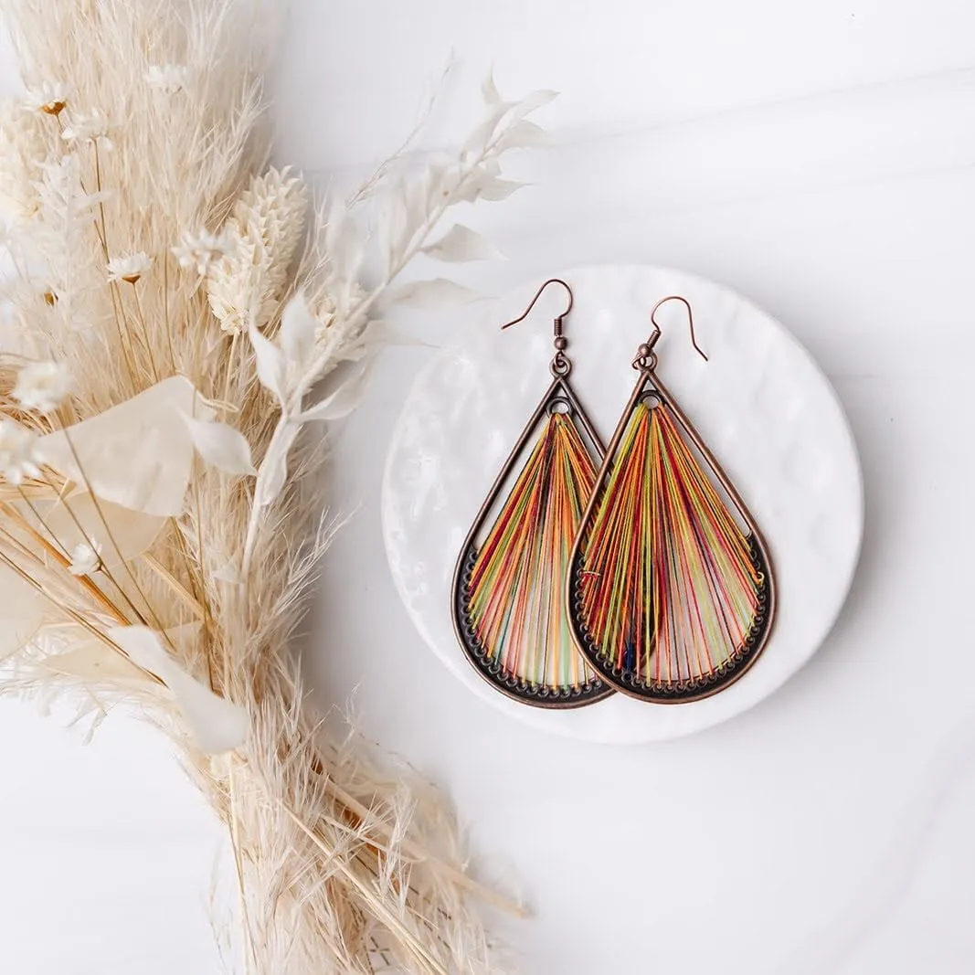 Threaded Boho Dangle Teardrop and Triangle Earrings