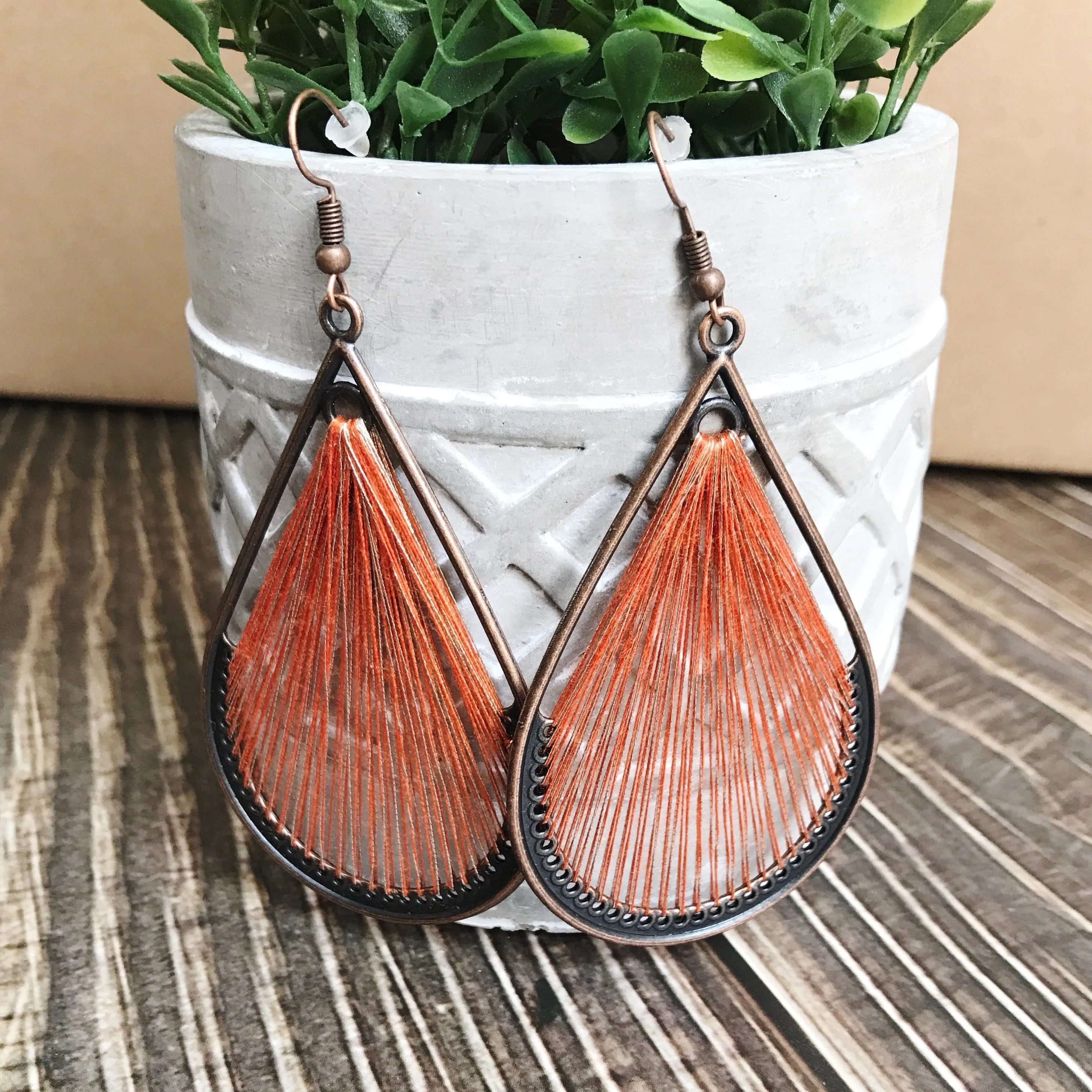 Threaded Boho Dangle Teardrop and Triangle Earrings