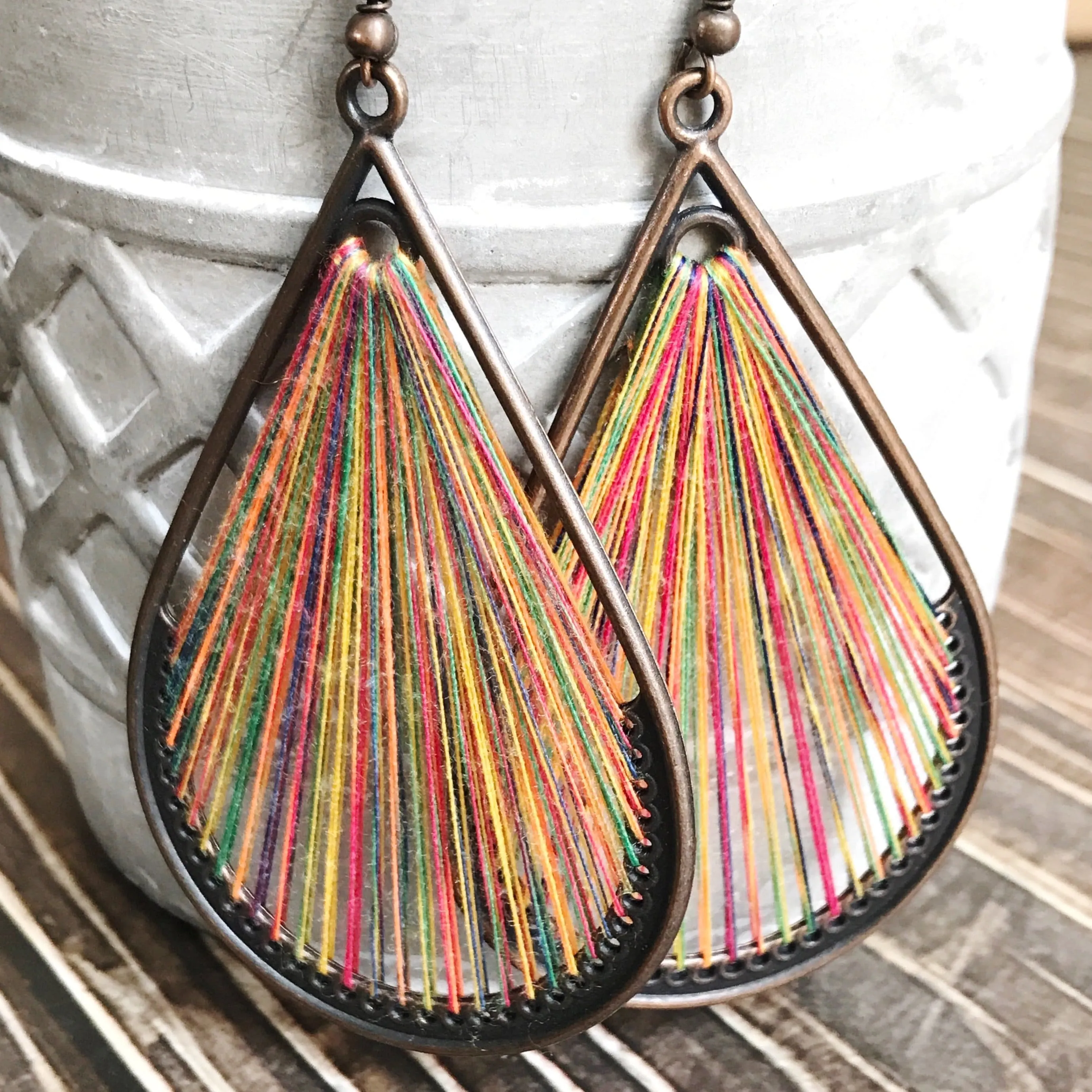 Threaded Boho Dangle Teardrop and Triangle Earrings