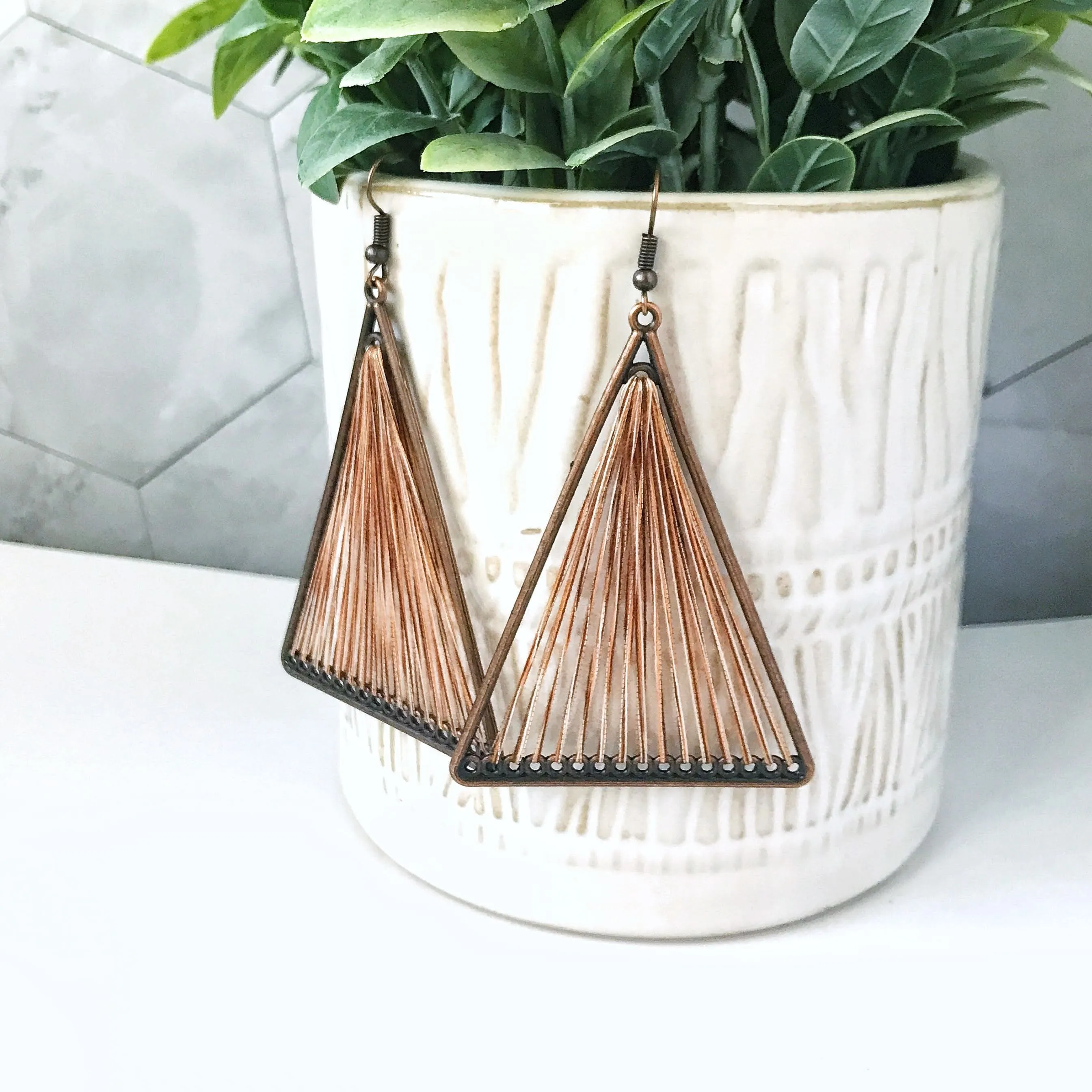 Threaded Boho Dangle Teardrop and Triangle Earrings