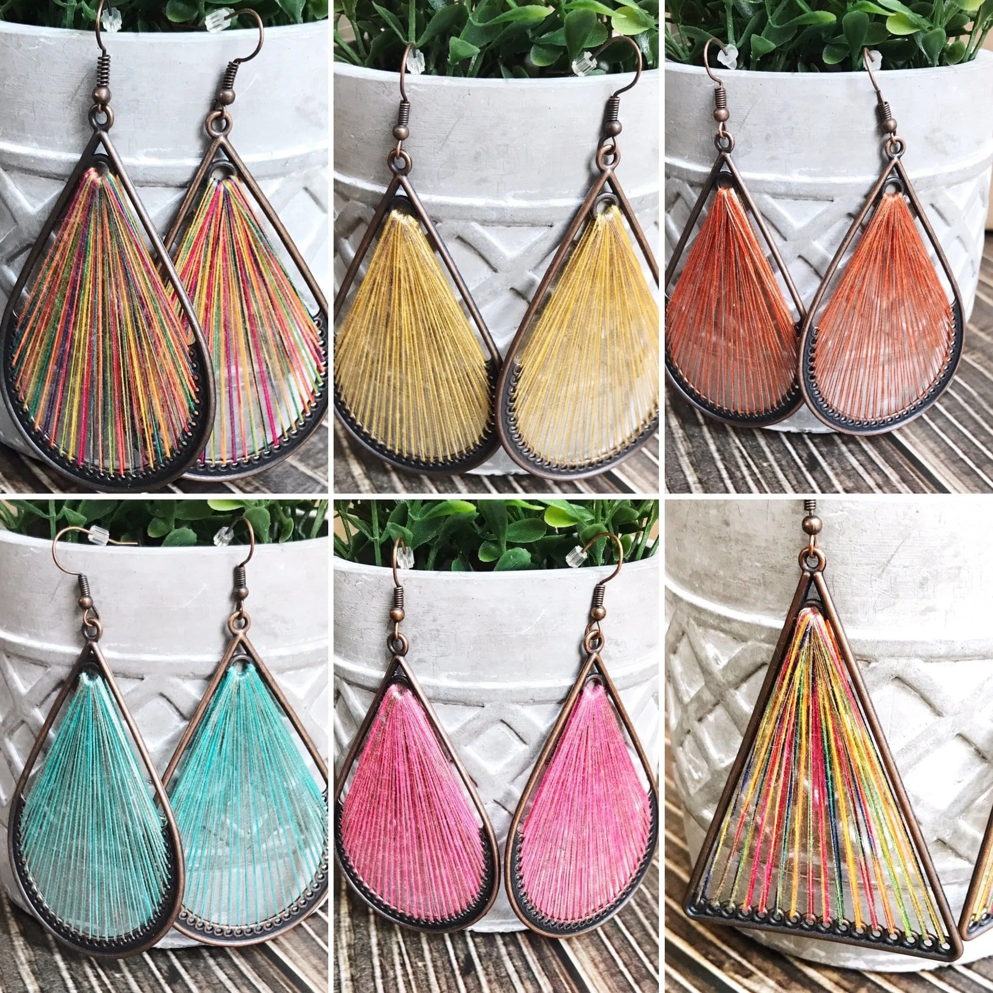 Threaded Boho Dangle Teardrop and Triangle Earrings