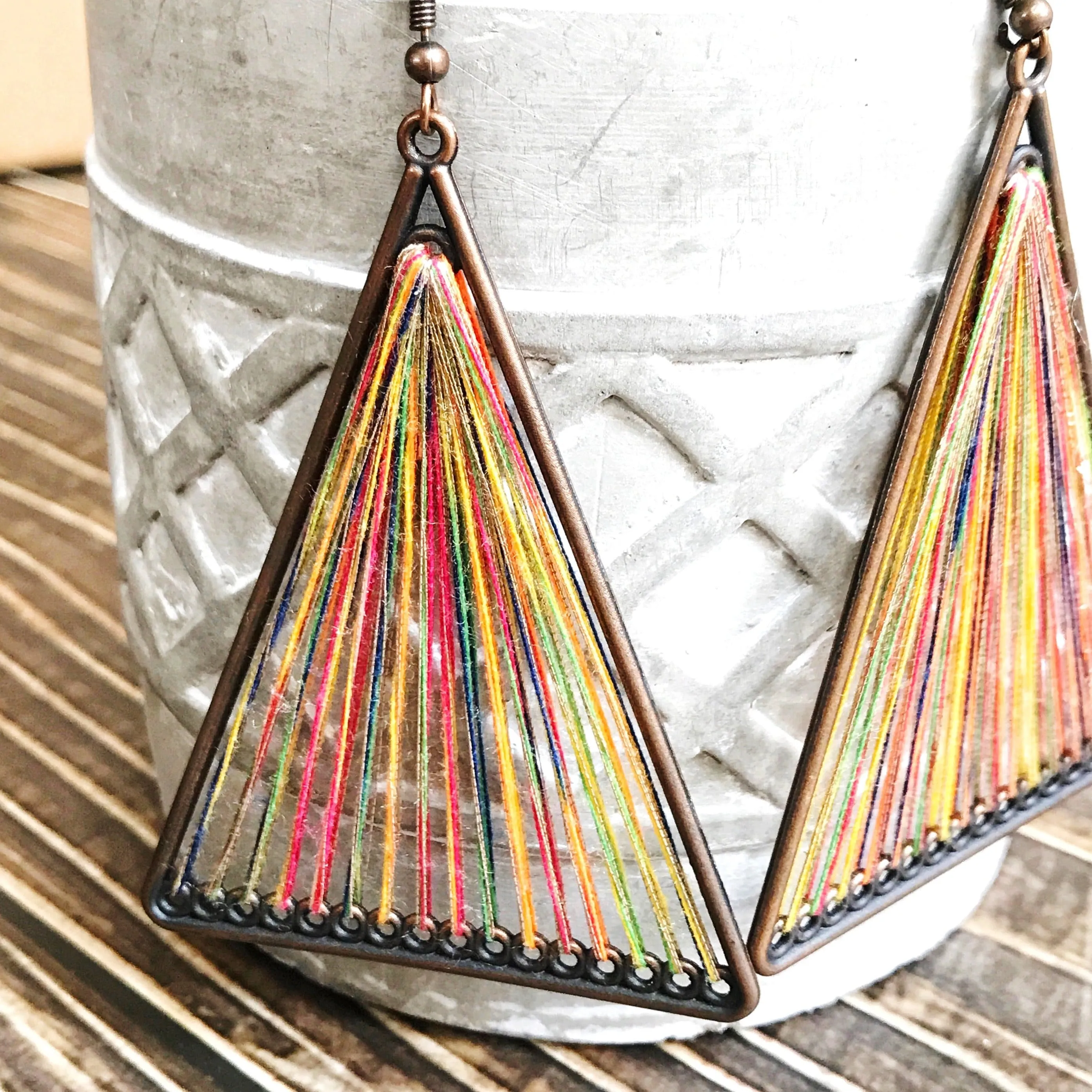 Threaded Boho Dangle Teardrop and Triangle Earrings