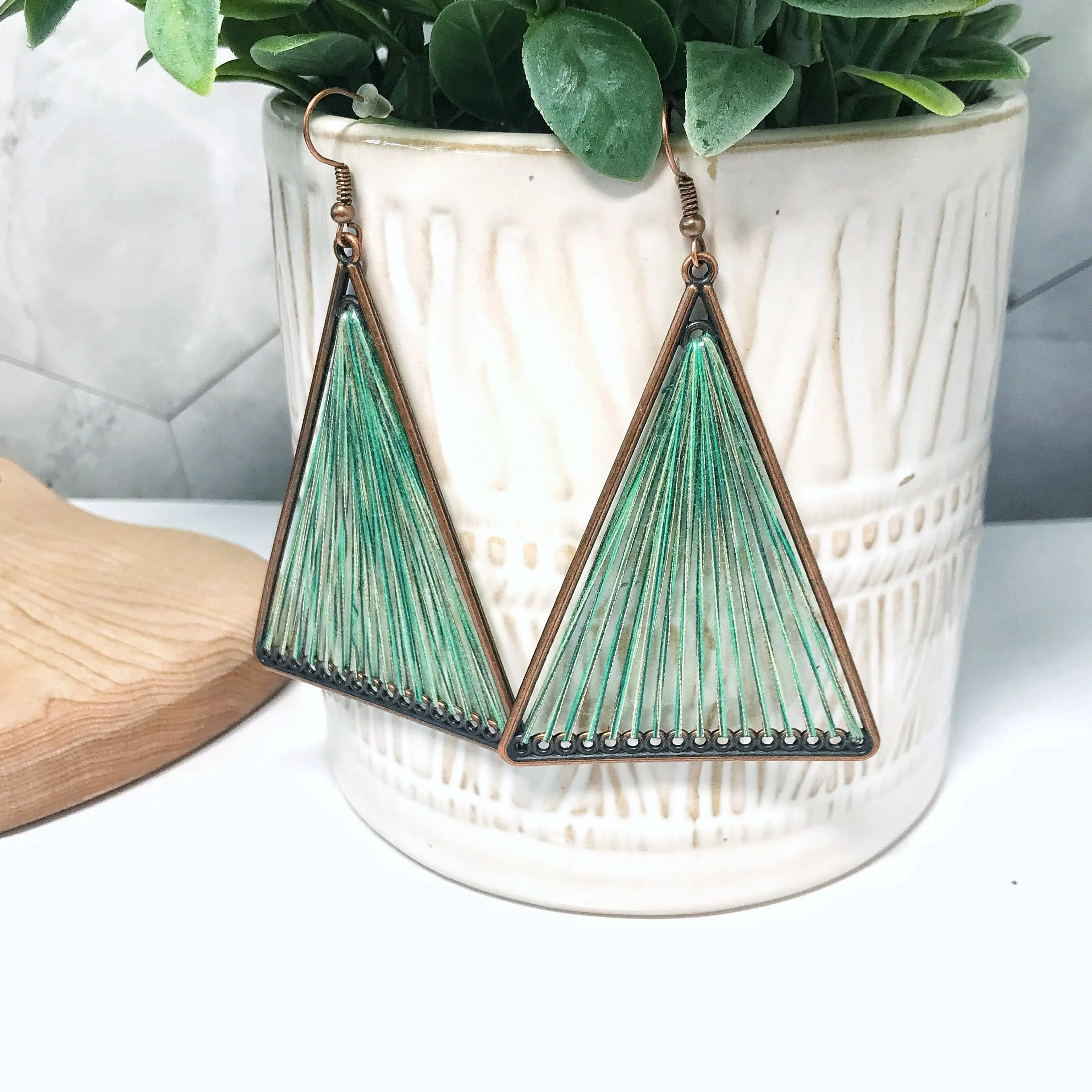 Threaded Boho Dangle Teardrop and Triangle Earrings