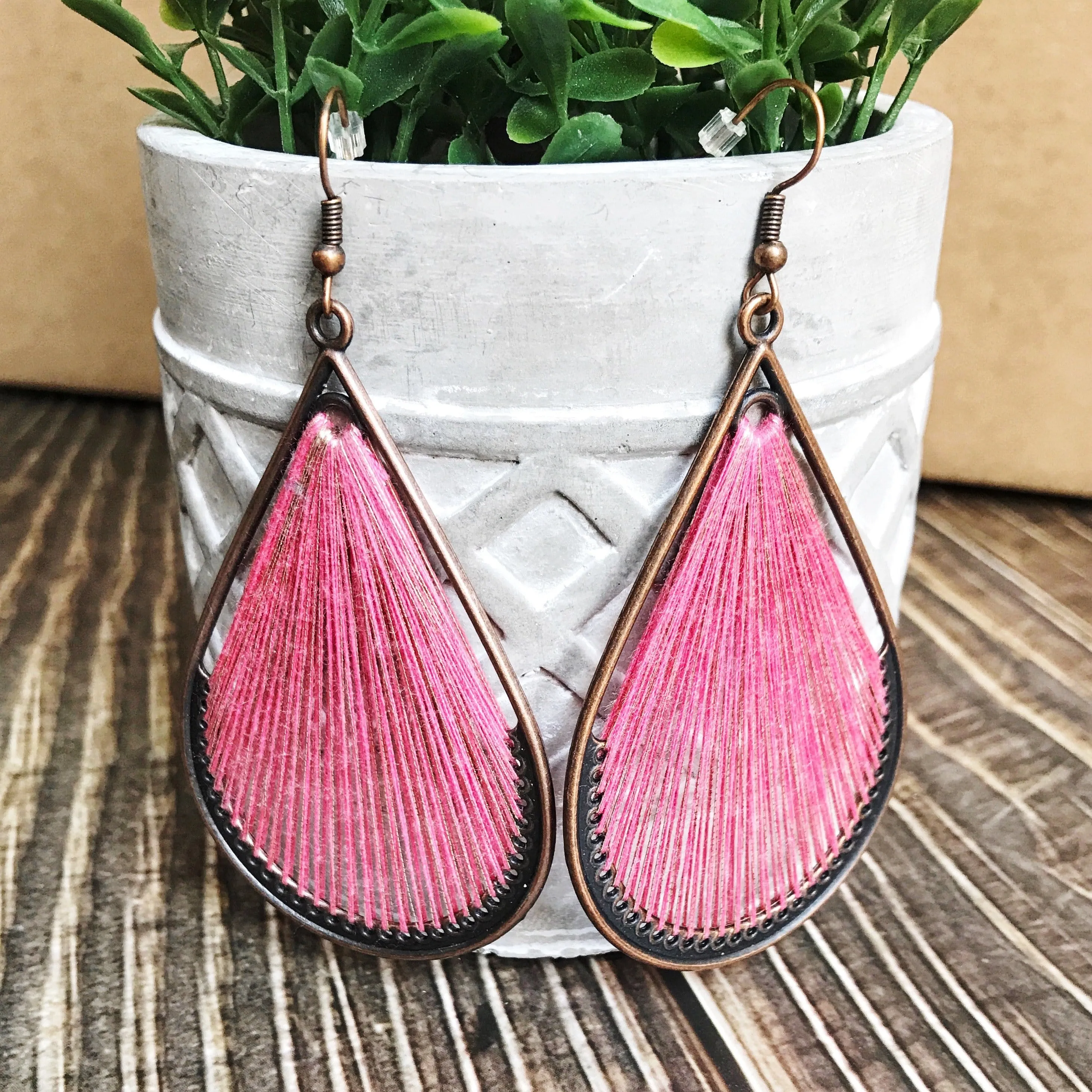 Threaded Boho Dangle Teardrop and Triangle Earrings