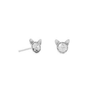 Tiny Polished Crystal Cat Face Stud Earrings