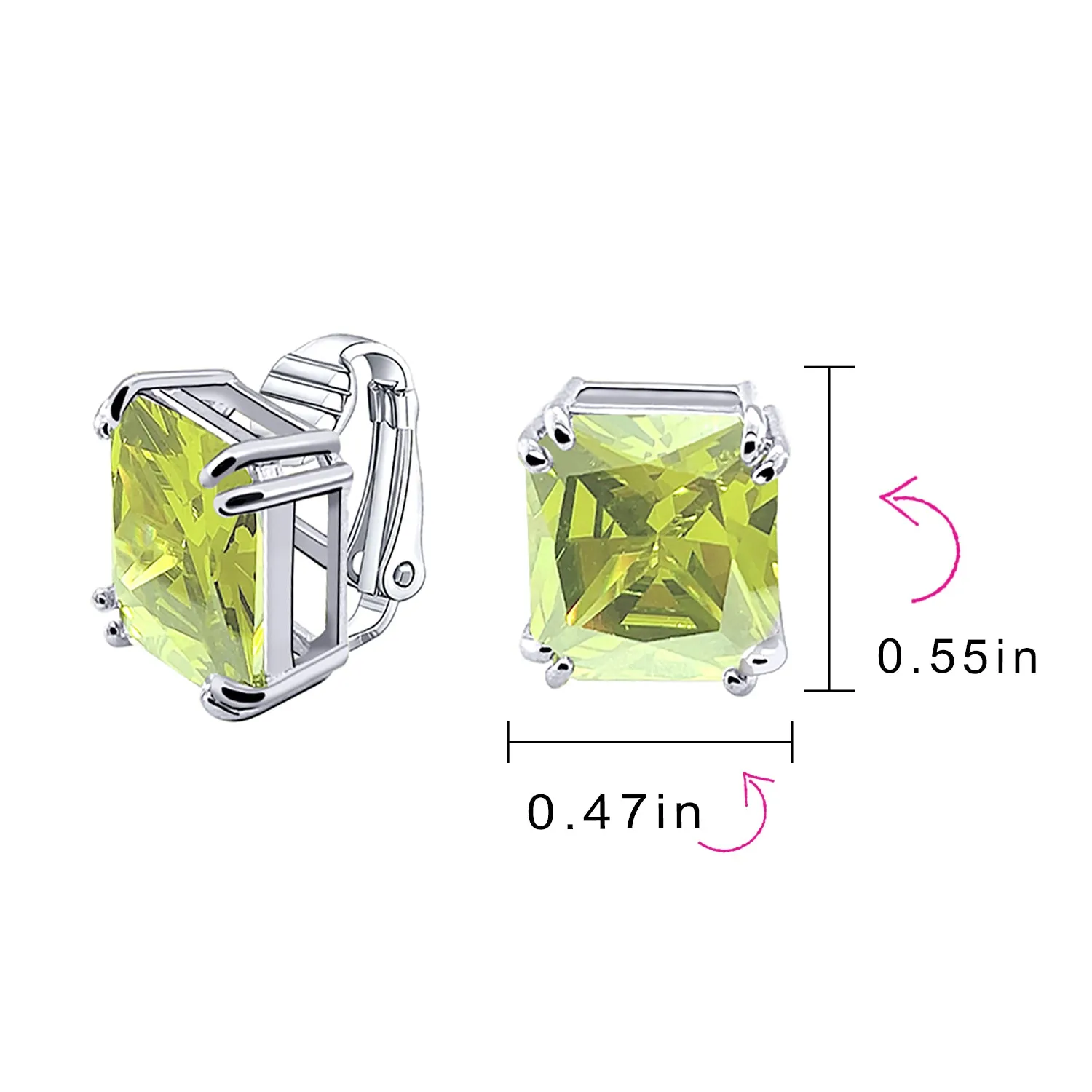 Traditional Large 7CT Emerald Cut CZ Clip-On Earrings Silver Plated Non-Pierced