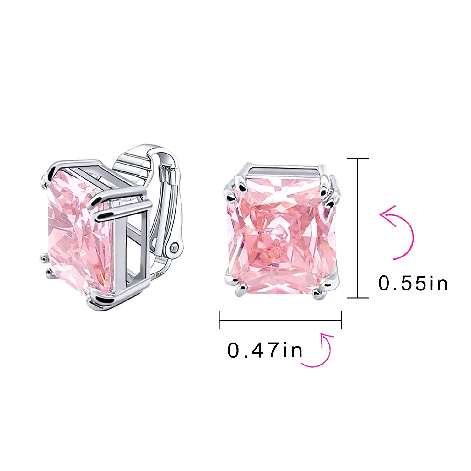 Traditional Large 7CT Emerald Cut CZ Clip-On Earrings Silver Plated Non-Pierced