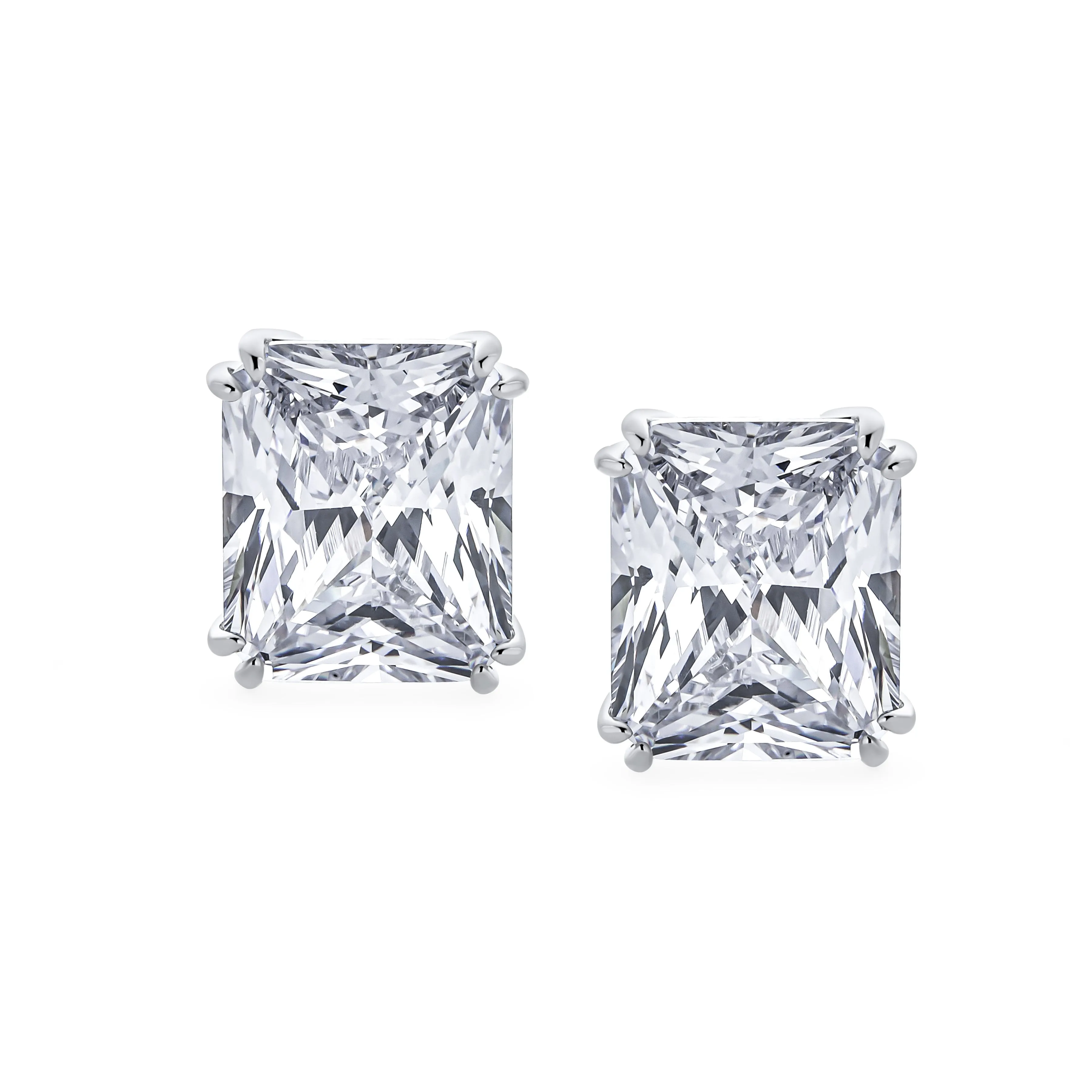 Traditional Large 7CT Emerald Cut CZ Clip-On Earrings Silver Plated Non-Pierced