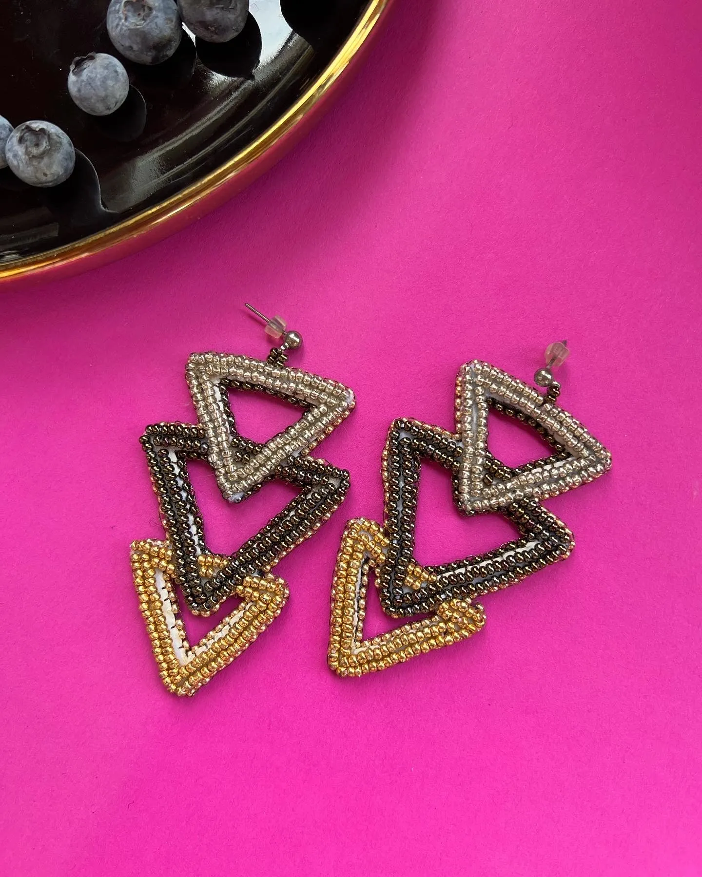 Triangle evil eye earrings silver and gold