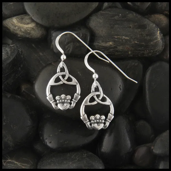 Trinity Claddagh Earrings in Silver