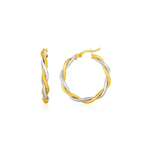 Two-Tone Twisted Wire Round Hoop Earrings 10k Yellow Gold 1.5 grams