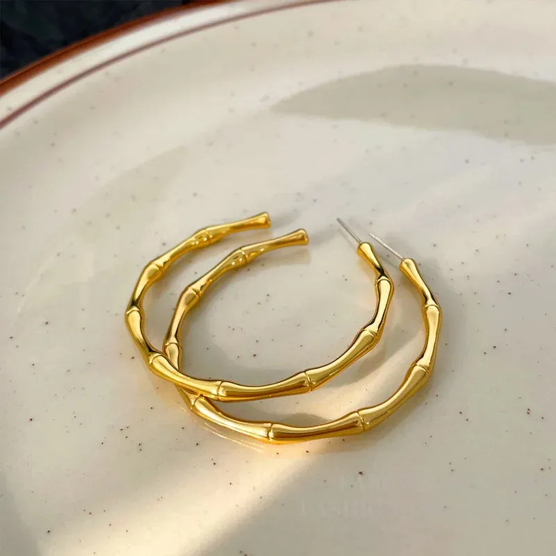 VAIGE Elegant 925 Silver Needle Hoop Earrings in Classic Gold