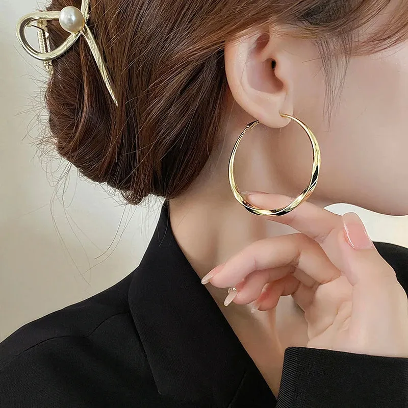 VAIGE Elegant Gold Mobius Hoop Earrings - 50mm Diameter, Fashionable Copper Alloy Jewelry for Daily Wear