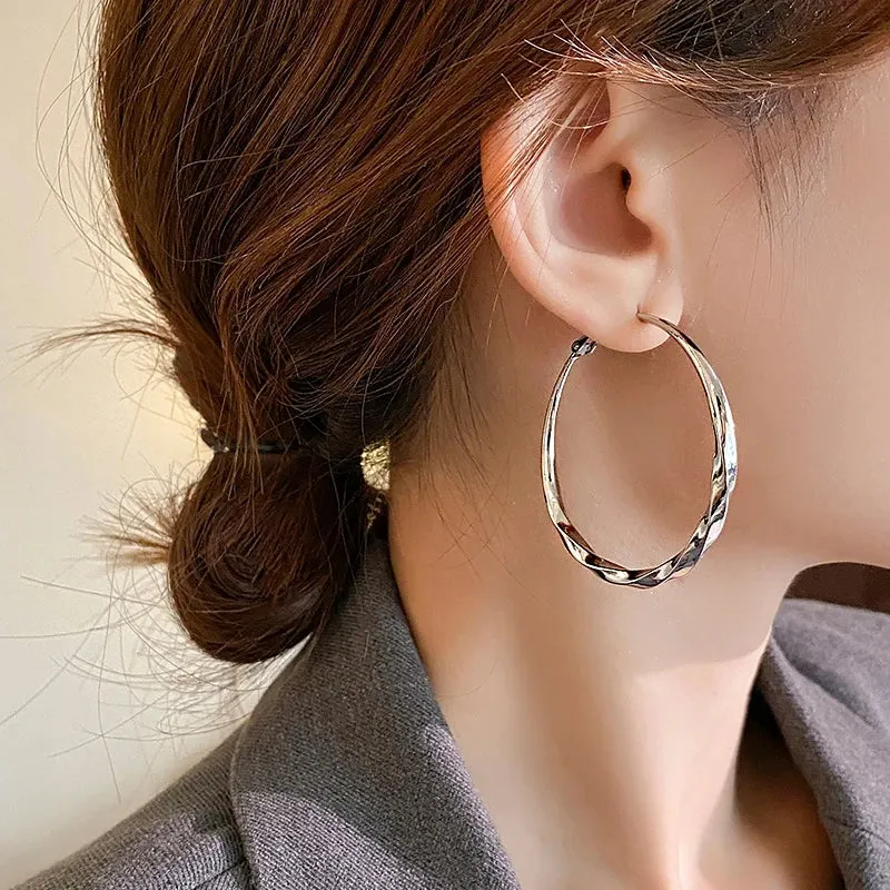 VAIGE Elegant Gold Mobius Hoop Earrings - 50mm Diameter, Fashionable Copper Alloy Jewelry for Daily Wear