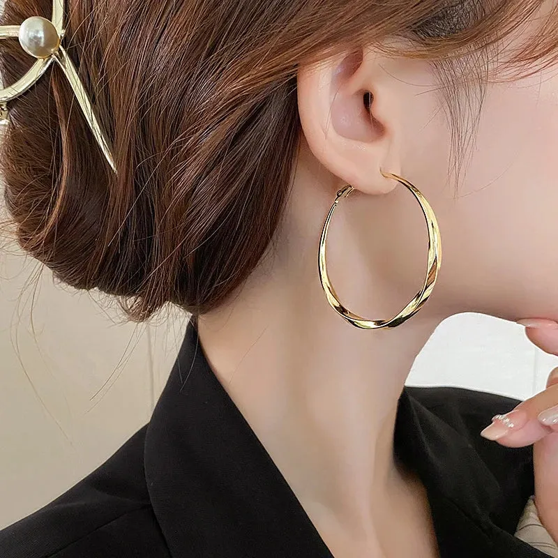 VAIGE Elegant Gold Mobius Hoop Earrings - 50mm Diameter, Fashionable Copper Alloy Jewelry for Daily Wear