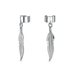 Western Jewelry Feather Leaf Ear Cuff Cartilage Earrings Sterling Silver Helix