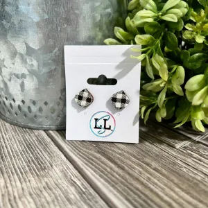 White Buffalo Plaid Hand Painted Wood Stud Earrings