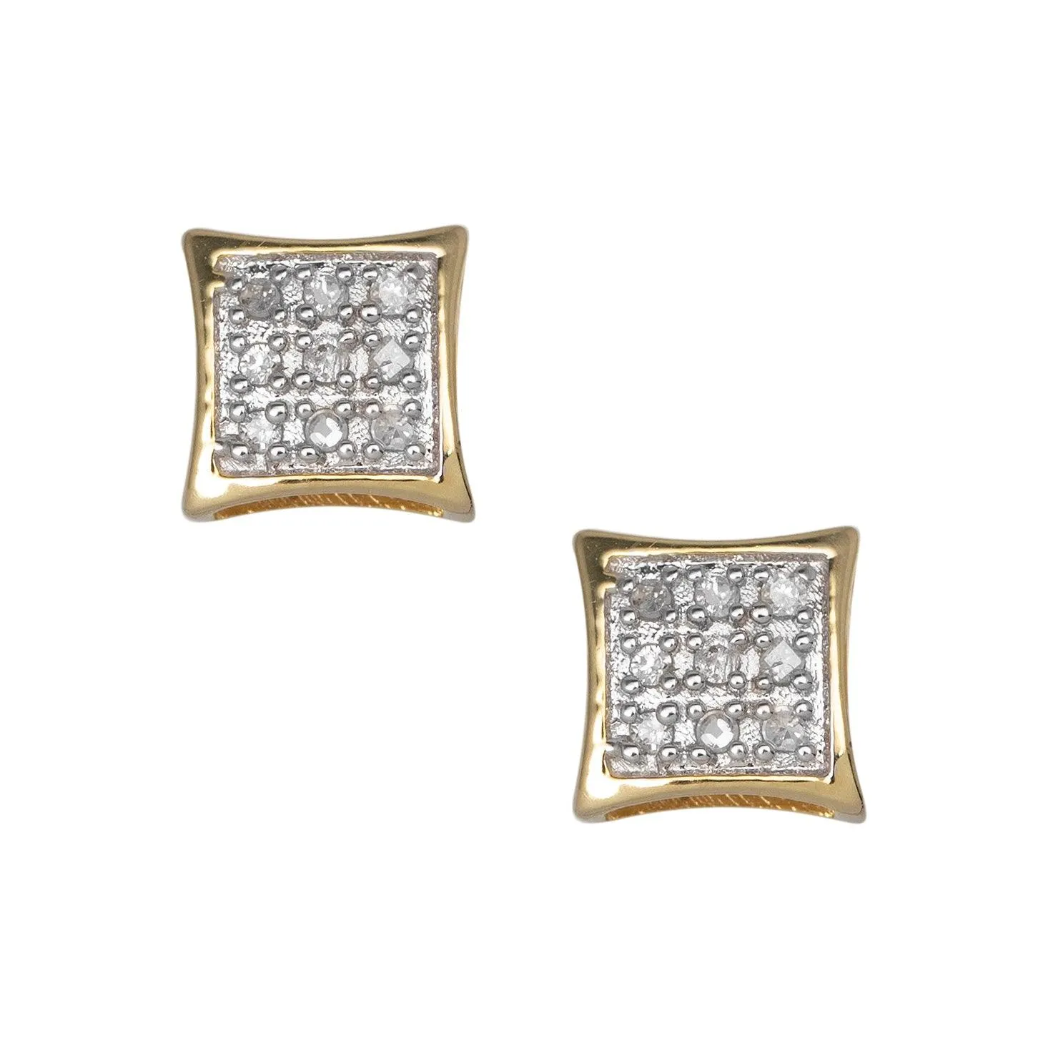 Women's Micro-Pavé Concave Square Diamond Stud Earrings 0.07ct 10K Yellow Gold