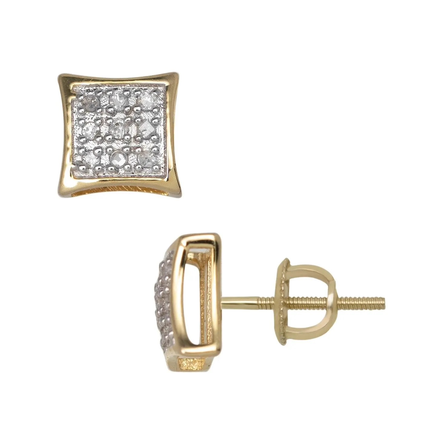 Women's Micro-Pavé Concave Square Diamond Stud Earrings 0.07ct 10K Yellow Gold