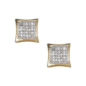 Women's Micro-Pavé Concave Square Diamond Stud Earrings 0.07ct 10K Yellow Gold