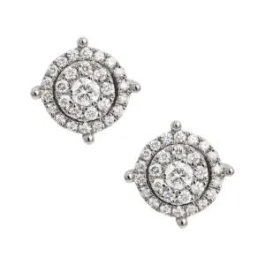 Women's Round Double Halo Cluster Diamond Stud Earrings 0.60ct 14K White Gold