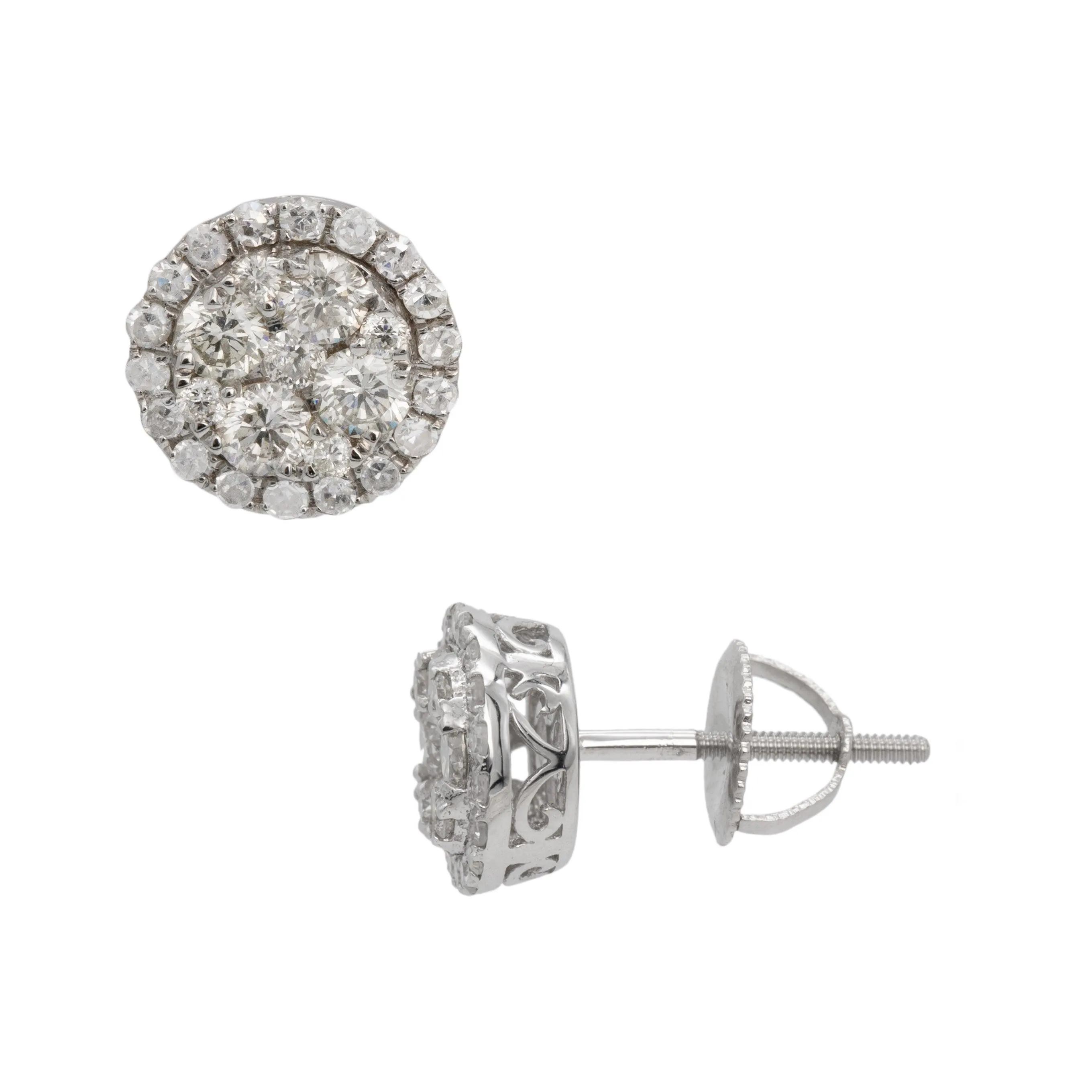 Women's Round Halo Diamond Stud Earrings 1.15ct 14K White Gold