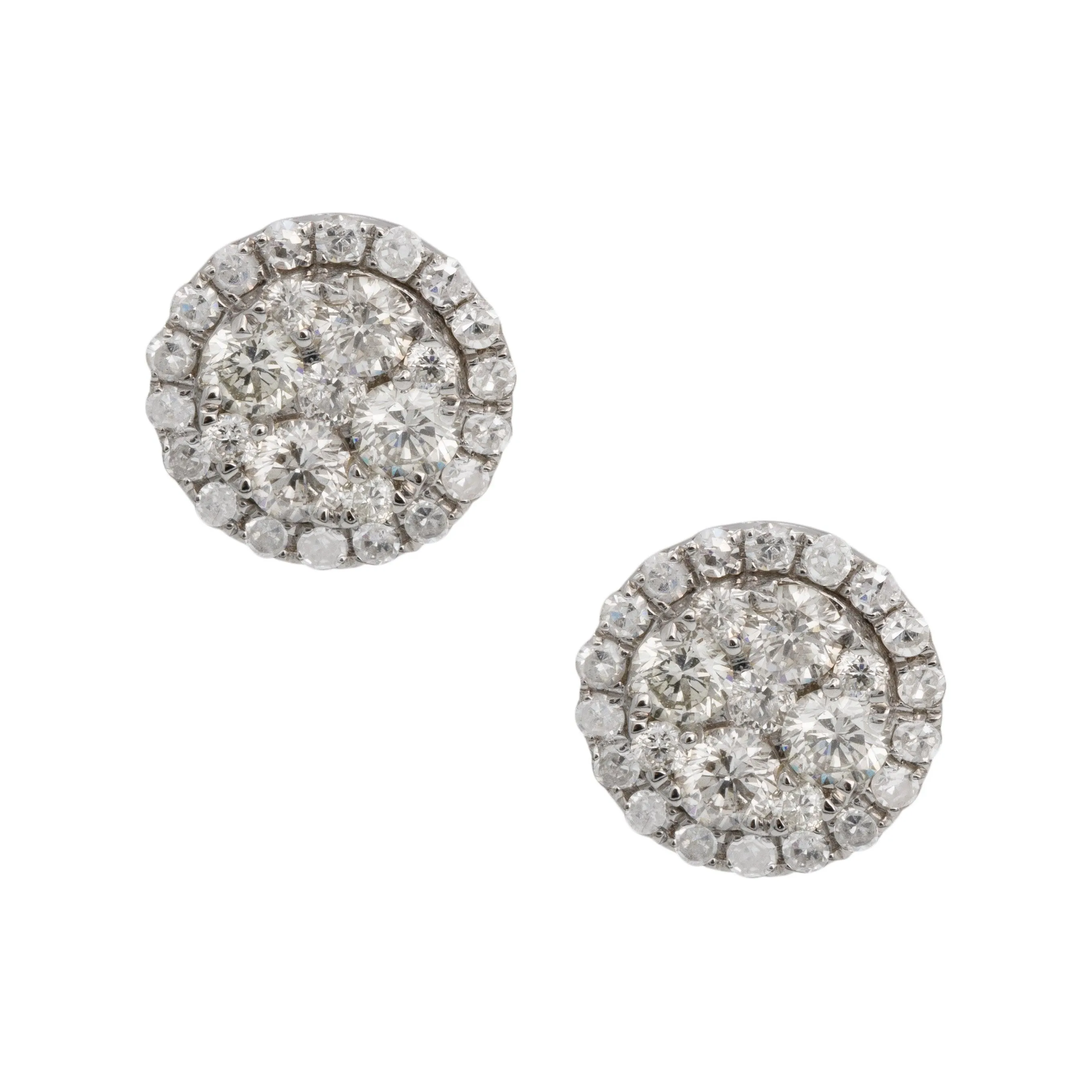 Women's Round Halo Diamond Stud Earrings 1.15ct 14K White Gold