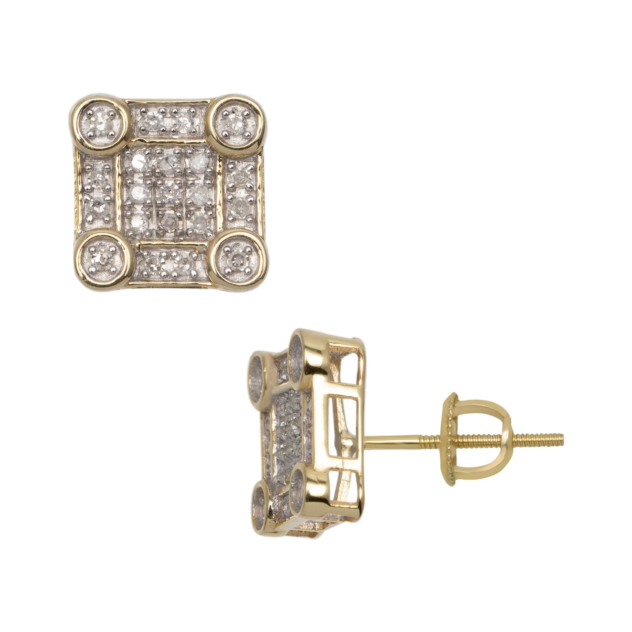 Women's Square Diamond Stud Earrings 0.23ct 10K Yellow Gold