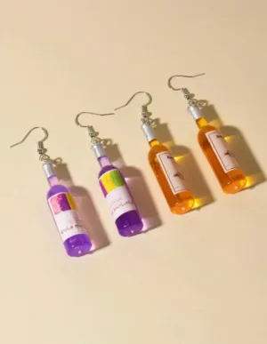 Y2K - Wine vodka beer earrings | wine blue and pink bottle dangle minimalist earrings | Kawaii drop earrings