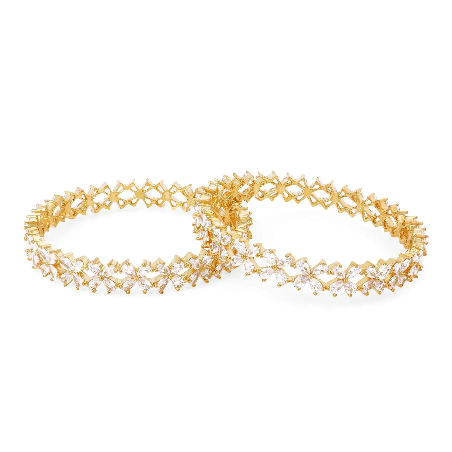 Yellow Chimes American Diamond Bangles Set for Women 2 Pcs 18k Gold Plated High Grade Authentic White AD Jewellery Bangles Set for Women and Girls