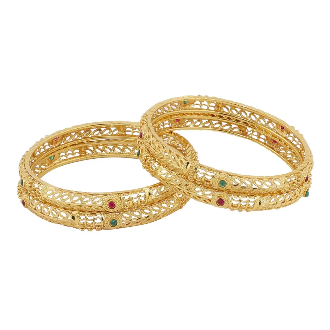 Yellow Chimes Classic Design Ethnic Look Studded Stones 4 PCs Traditional Gold Plated Bangles Set for Women and Girls (2.6)