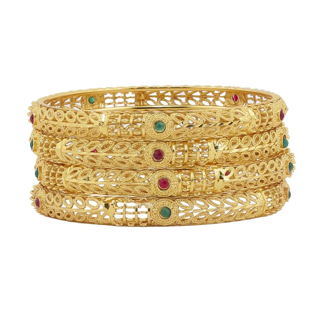 Yellow Chimes Classic Design Ethnic Look Studded Stones 4 PCs Traditional Gold Plated Bangles Set for Women and Girls (2.8)