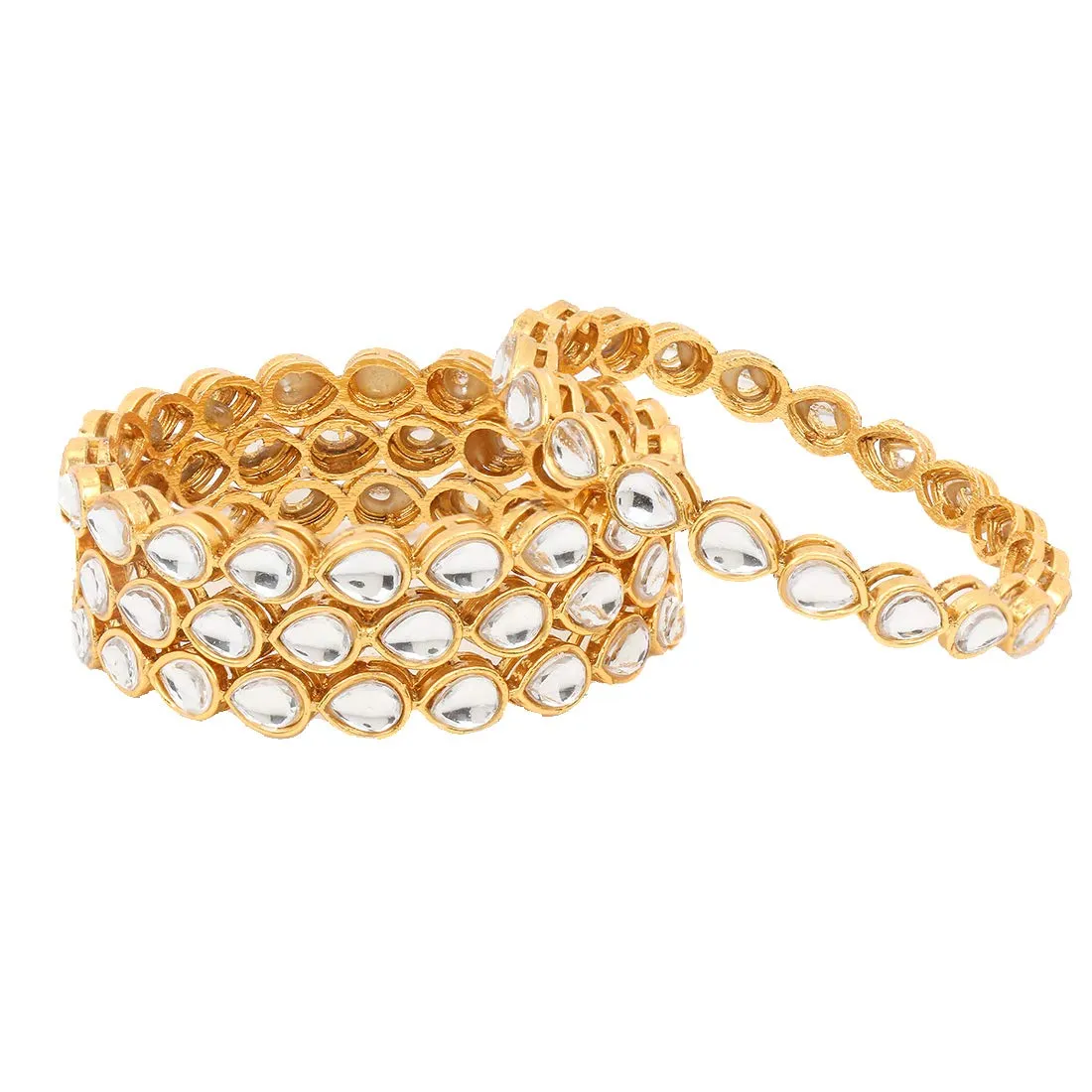 Yellow Chimes Classic Design White Kundan Studded 4 PCs Traditional Gold Plated Bangles Set for Women and Girls (2.6)