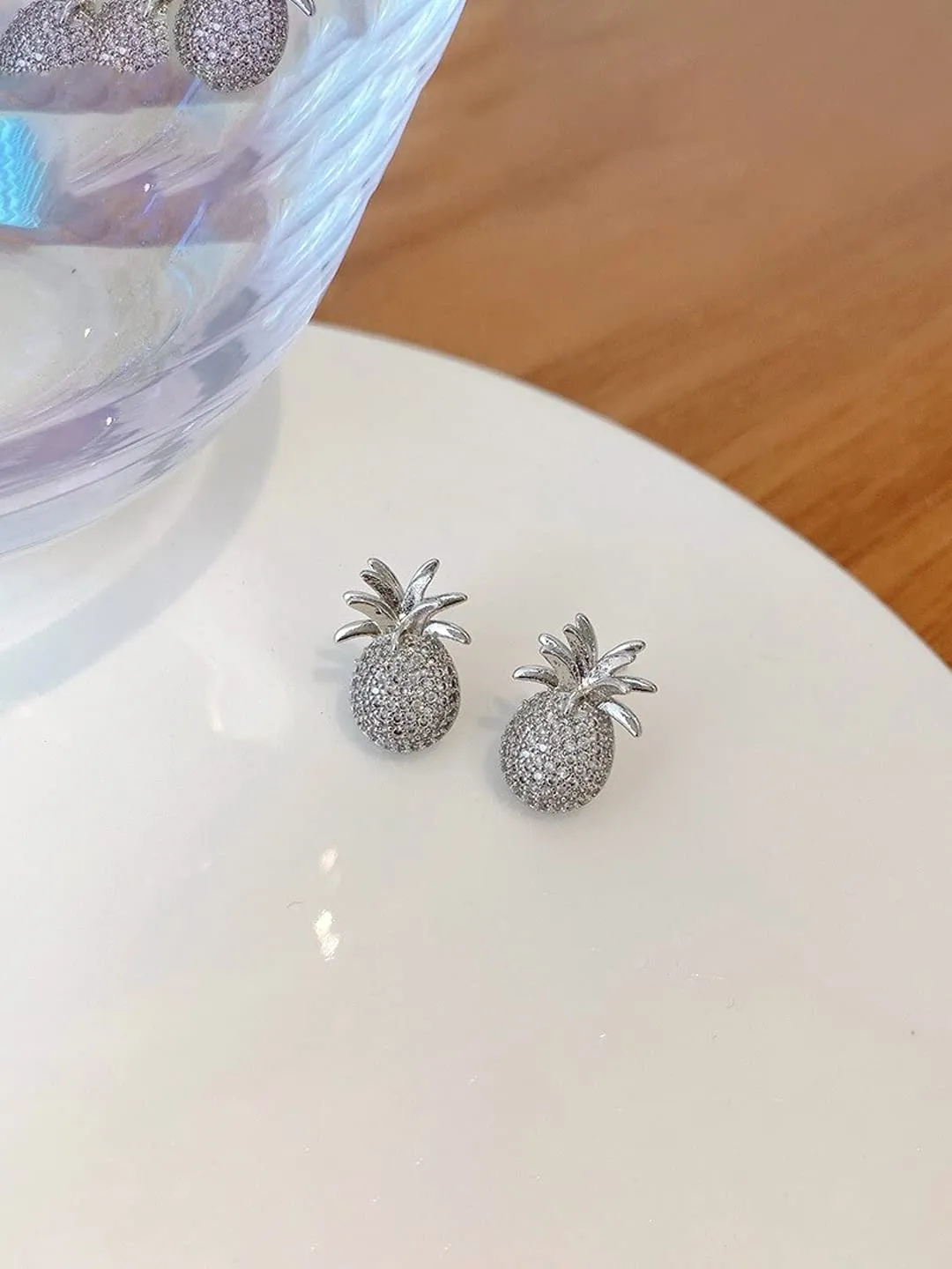 Yellow Chimes Earrings For Women Silver Toned Crystal Studded Pineapple Fruit Shape Stud Earrings For Women and Girls