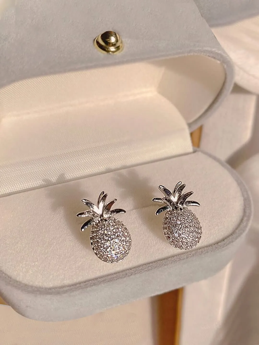 Yellow Chimes Earrings For Women Silver Toned Crystal Studded Pineapple Fruit Shape Stud Earrings For Women and Girls