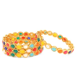 Yellow Chimes Ethnic Gold Plated Multicolor Stone Studded Traditional 4 Pcs Bangles Set for Women and Girls (2.6)