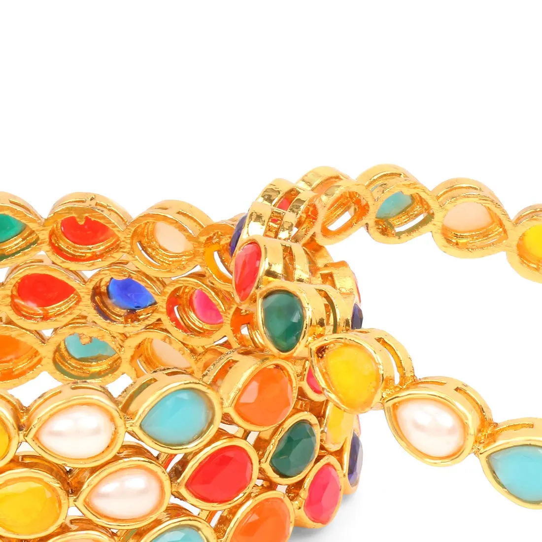 Yellow Chimes Ethnic Gold Plated Multicolor Stone Studded Traditional 4 Pcs Bangles Set for Women and Girls (2.6)