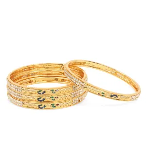 Yellow Chimes Ethnic Gold Plated Peacock Designer Crystal Studded Traditional 4 Pcs Bangles Set for Women and Girls (2.8)