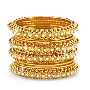 Yellow Chimes Golden Bangles for Women Traditional Bangles Set Classic Antique Look Gold Plated Pearl Bangles Set for Women and Girl's.