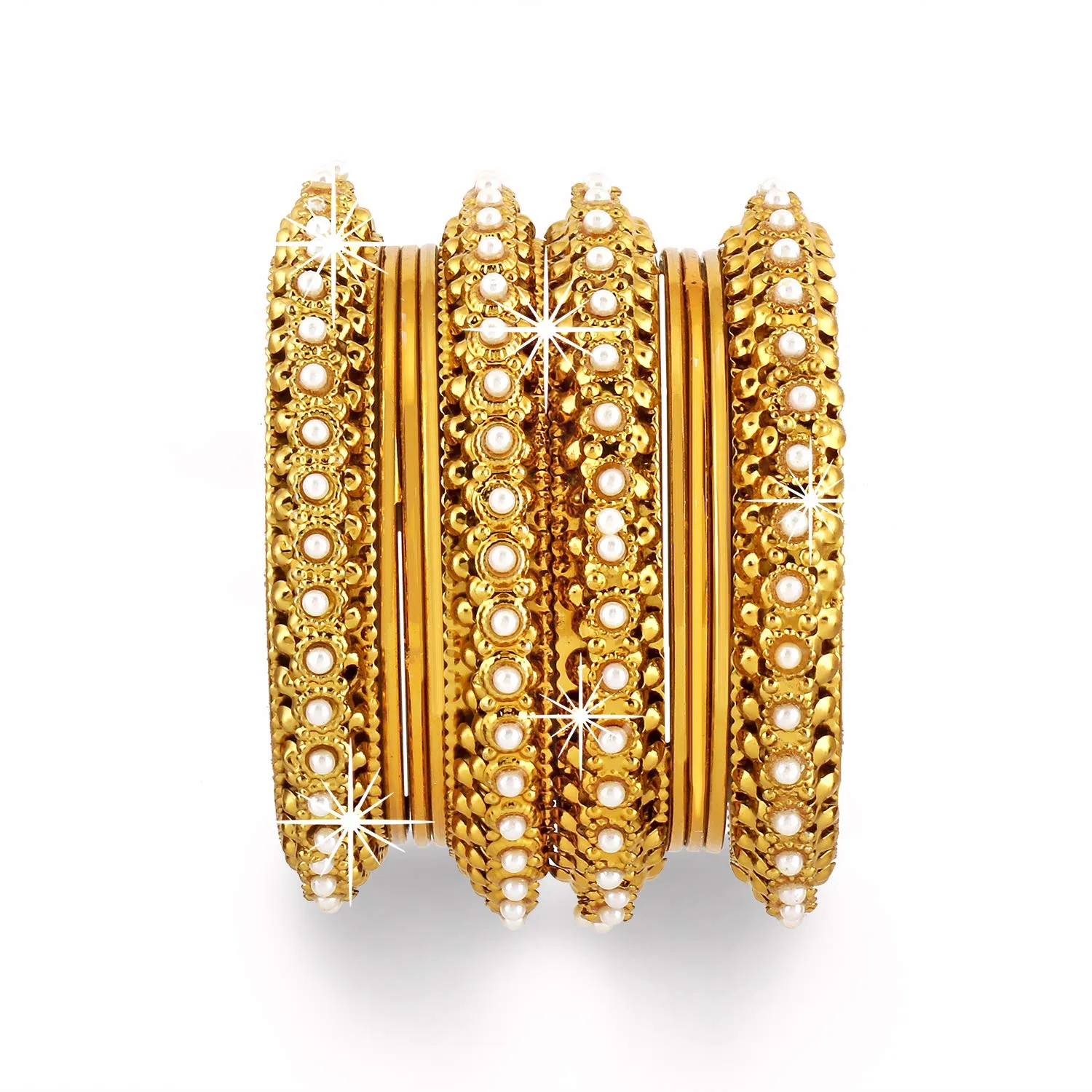 Yellow Chimes Golden Bangles for Women Traditional Bangles Set Classic Antique Look Gold Plated Pearl Bangles Set for Women and Girl's.