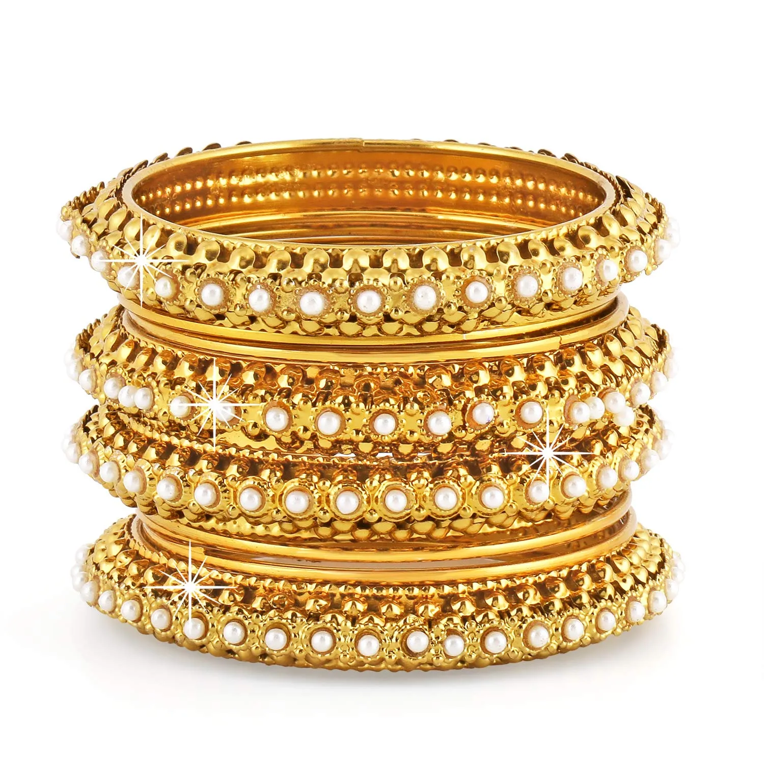 Yellow Chimes Golden Bangles for Women Traditional Bangles Set Classic Antique Look Gold Plated Pearl Bangles Set for Women and Girl's.