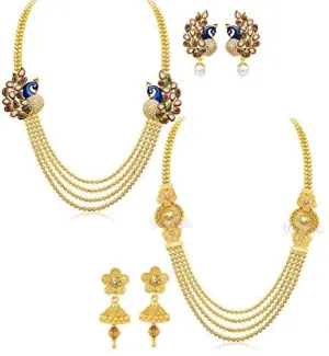 YouBella Jewellery Gold Plated Combo Of Two Necklace for girls fashion party wear Jewellery set with Earrings For Girls/Women