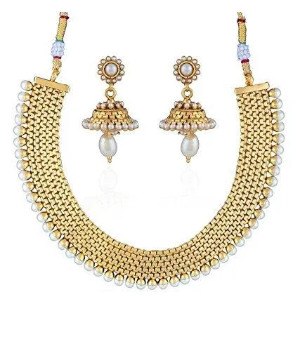 YouBella Jewellery Traditional Pearl Temple coin Necklace Set / Jewellery Set with Earrings for Women