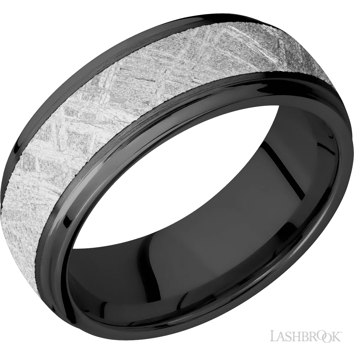 Zirconium with Satin , Polish Finish and Meteorite Inlay - 8MM