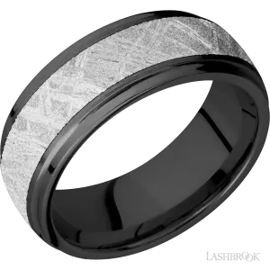 Zirconium with Satin , Polish Finish and Meteorite Inlay - 8MM